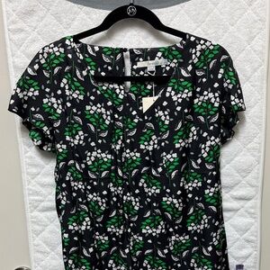 NWT Boden Black and Green Floral Blouse